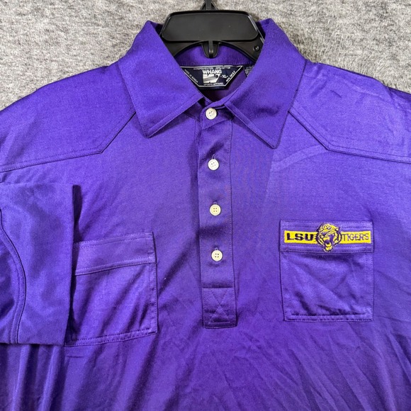 Vintage LSU Tigers Whang Polo Shirt Purple Short Sleeve Pockets Mens XL - Picture 1 of 7